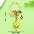 Charmant porte-clés émaillé abeille et tournesol avec dimensions en cm et pouces - Style Pot de Miel Abeille Tournesol (ER1742) / 3x8.2cm / Jaune