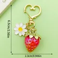 Detailed dimensions of the sweet resin strawberry and daisy heart-shaped keychain - Red Yellow Gradient Translucent Strawberry Style (LS401)