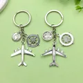 Elegante zilveren reissleutelhanger met vliegtuig wereldbol en kompas bedels voor - Global Vliegtuig Kompas Wereldbol (ER673) / 9.2x3.7cm / Zilver