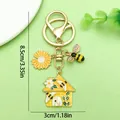 Porte-clés abeille mignon avec charms tournesol et fleurs pour cadeau de rentrée - Style Maison d'abeille Chrysanthème (ER1751)