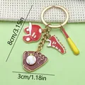 Creative baseball themed keychain with helmet bat glove charms, 3.15 inch length sport gift - Red Baseball Gear (ER874)