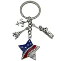 Patriotic USA star keychain featuring Statue of Liberty and Eiffel Tower metal charms - Rhinestone Star Eiffel Tower (ER1653)