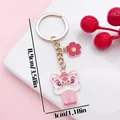 Detailed view of traditional Chinese lion dance keychain with 8.9cm length measurement - Sakura Fate Lion Dance (ER2152) / 3x8.9cm / Pink