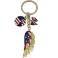 American flag themed keychain with Statue of Liberty silhouette and golden wing pendant - Wing Statue of Liberty Bow (ER1656)