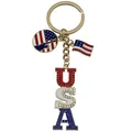 Patriotic USA Independence Day keychain with flag and Statue of Liberty charms in gold finish - USA Statue of Liberty Flag (ER1657)
