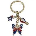 Patriotic USA Independence Day keychain featuring butterfly, star, and hot air balloon charms. - Butterfly Flag Balloon Star (ER1659)