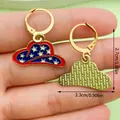 Independence Day cowboy hat earrings with USA flag pattern and specific size dimensions - Hat Style (ER1676) / Blue/Red/White