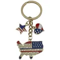 Gold USA map keychain with American flag star and heart charms inlaid with crystals - Rhinestone USA Flag Heart Star (ER1661)