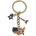 Gold metal USA map with flag pattern and Eiffel Tower pendant keychain for Independence Day - USA Flag Star Style (ER1662)