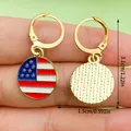 American flag enamel drop earrings with gold hoops and measurement details - Round Flag Style (ER1677) / Blue/Red/White