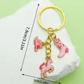 Pink cowboy keychain with enamel hat, boot, and horse charms in gold-toned metal finish - Pink Enamel Hat Boot & Pony (ER1265)