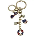 Patriotic USA flag keychain with heart sunglasses and cupcake charms for Independence Day. - Glasses Rhinestone Pearl Style (ER1664)