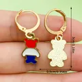 Patriotic USA flag colored bear charm drop hoop earrings for Independence Day holiday - Little Bear Style (ER1679) / Blue/Red/White