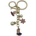 Independence Day keychain with USA flag theme hat, star, and boot charms - Hat Boot Pearl Style (ER1665)