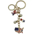 USA flag themed gold keychain with map and pearl charms for Independence Day souvenir - USA Flag Bear Pearl (ER1666)