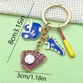 Baseball themed keychain with charms in blue, yellow, and red enamel finish, 8cm long - Blue Baseball Gear (ER872)