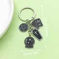 Porte-clés gothique Halloween en alliage avec breloques en émail noir et dimensions - Tarot Magique Noir Croix Pentagramme Sphère (ER583)