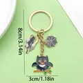 Porte-clés chat en émail noir avec breloques lune, corbeau et toile d'araignée, 8x3cm - Hibou Noir sur Branche (ER809)