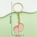 Detailed cute pink baby footprints alloy enamel keychain with size measurements - Pink Feet Style (ER1511)