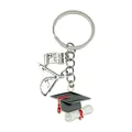 Llavero de gorro de graduación y diploma con amuleto de regla regalo recuerdo - [Birrete y Regla] Estilo (ER537) / 3x7.9cm-7.7g