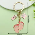 Cute pink baby theme alloy enamel keychain with bottle and footprint charms - Pink Clothes Milk Bottle Footprints Style (ER1523)