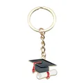 Llavero dorado con birrete de graduación negro y colgante de diploma blanco - [Birrete de Graduación] Estilo (ER653) / 3x7.5cm-6.5g