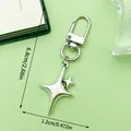 Polished silver alloy four-pointed star keychain pendant with clear dimension markers - Four-Pointed Star Style (LS641) / Silver