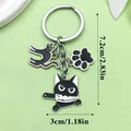 Porte-clés chat noir Halloween avec pendentif émail couteau 7,2cm - Empreinte de Patte de Chat Noir et Couteau (ER789)