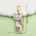Glossy alloy white cartoon cat pendant charm with pink stripes and dimensions marked - White Striped Cat (LS530) / 1 Piece
