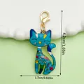 Glossy cartoon blue cat alloy charm with floral patterns, dimensions 4.2cm x 1.7cm - Blue Floral Cat (LS531) / 1 Piece