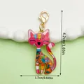 Enamel cartoon cat pendant keychain with gold-toned lobster clasp, 4.2cm x 1.7cm - Pink Floral Cat (LS532) / 1 Piece