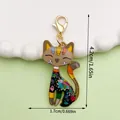 Glossy alloy cartoon cat pendant keychain for women, size 4.2x1.7cm - Colorful Floral Cat (LS533)