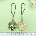 Panda phone charm souvenir with green lanyard, Chinese style bamboo design variant - Chinese Style Chewing Bamboo Panda (ER978)