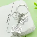 Silver medical keychain with hospital, ambulance and nurse hat charms, 7.5cm length - Hospital Nurse Hat Ambulance Heart Rx Keychain (LS640) / Silver