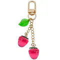 Niedlicher rosa Erdbeere Schlüsselanhänger mit goldener Kette für Taschen und Rucksäcke - Durchscheinend Rosenrot Blatt Erdbeere Stil (ER1601)