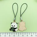 Cute panda enamel alloy charm phone strap with bamboo design shown with size ruler - Chinese Style Flower Panda (ER953)