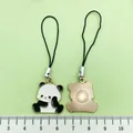 Adorable enamel panda phone strap charm with measurement ruler for size reference - Chinese Style Dazed Panda (ER954)