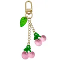 Niedlicher rosa Kirsch-Schlüsselanhänger mit grünen Blättern, ideal für Taschen und Schlüssel. - Durchscheinend Rosa Blatt Kirsche Stil (ER1604)