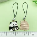 Cute panda enamel phone charm with black strap and golden textured back for mobile. - Chinese Style Panda with Bamboo Shoots (ER961)