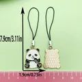 Cute enamel panda phone strap with black lanyard and clear dimension markings shown - Chinese Style Eating Bamboo Shoots Panda (ER968)