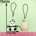 Cute cartoon panda alloy charm phone strap showing clear dimensions 7.5cm by 2.7cm - Chinese Style Horizontal Bamboo Panda (ER969)