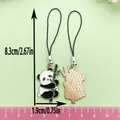 Cute panda enamel phone strap charm showing front and back view with size dimensions - Chinese Style Hugging Bamboo Panda (ER970)