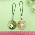 Adorable Chinese style panda metal phone strap with green bamboo charm and lanyard - Chinese Style Bamboo Forest Panda (ER983)
