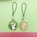 Adorable Chinese style metal panda phone charm with green strap and bamboo design - Chinese Style Happy Panda (ER991)