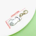 Cute white striped cat charm pendant with KC gold lobster clasp and size dimensions - White Enamel Cat (ER2306)