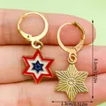 American flag themed star drop earrings for Independence Day, measuring 3.1cm by 1.3cm. - Pentagram Style (ER1681) / Blue/Red/White