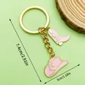 Pink enamel cowboy hat and boot keychain, 7.4cm long accessory for bags and keys - Pink Enamel Boot Hat (ER1263)