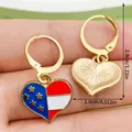 Golden hoop earrings with US flag heart pendant for Independence Day celebrations. - Heart Flag Style (ER1682) / Blue/Red/White