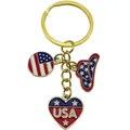 USA Independence Day gold metal keychain featuring patriotic heart and flag charms - USA Flag Hat Style (ER1669)