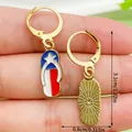 Independence Day earrings featuring a USA flag flip-flop design with a gold finish. - Slipper Flag Style (ER1683) / Blue/Red/White